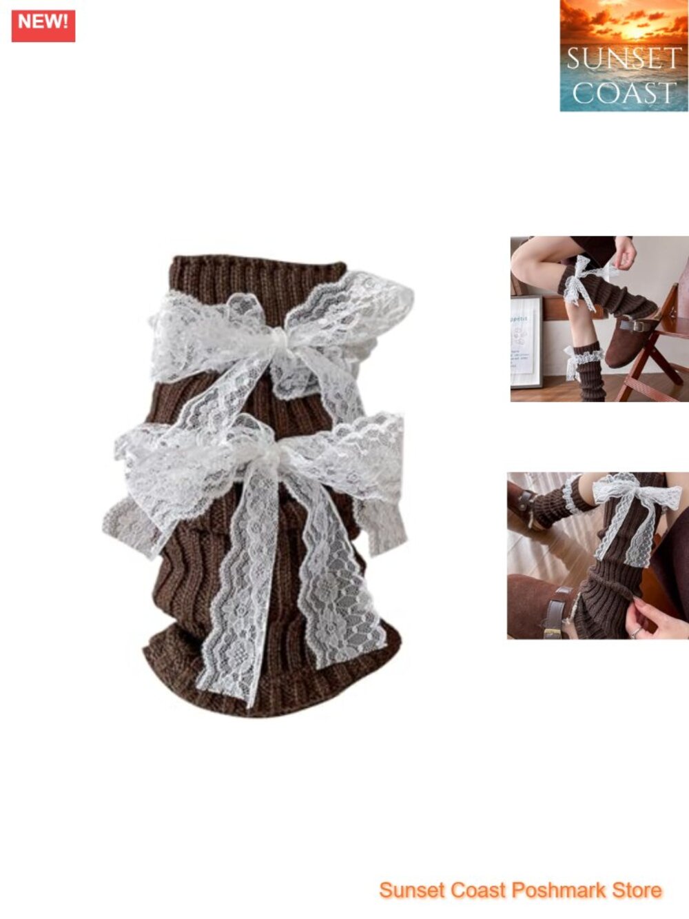 KNIT RIBBED Bowknot Lace Leg Warmers Lolita Kawaii Boot Socks
